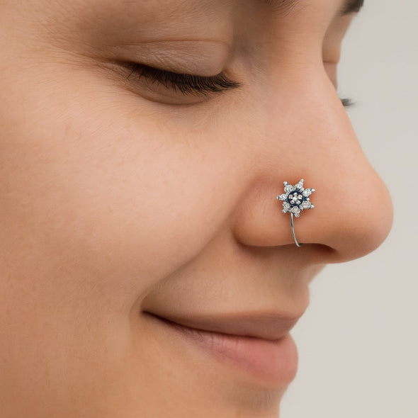 White Gemstone Nose Pin - Sterling Silver