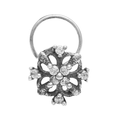 Cutout Floral Diamond Nose Pin - Sterling Silver
