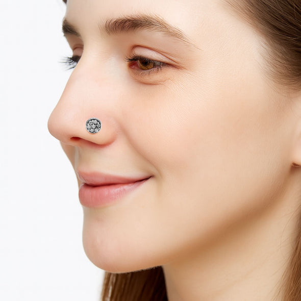 Cluster Round Diamond Nose Pin - Sterling Silver