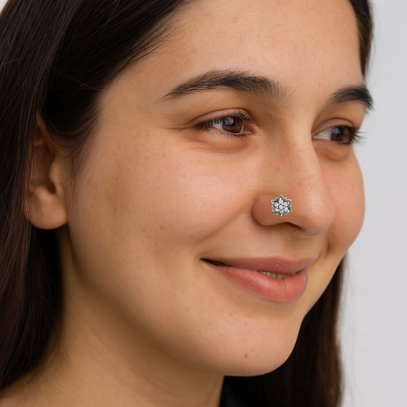 Starburst Diamond Nose Pin - Sterling Silver