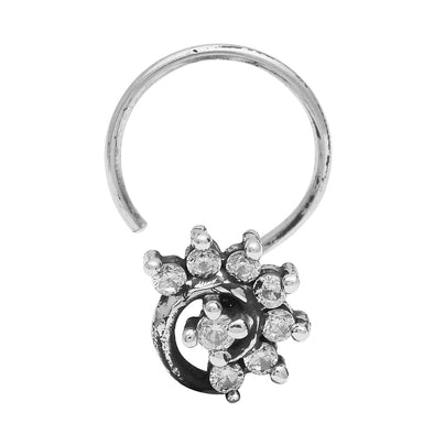 Floral Twist Diamond Nose Pin - Sterling Silver