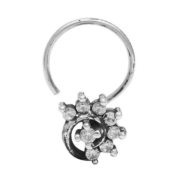 Floral Twist Diamond Nose Pin - Sterling Silver