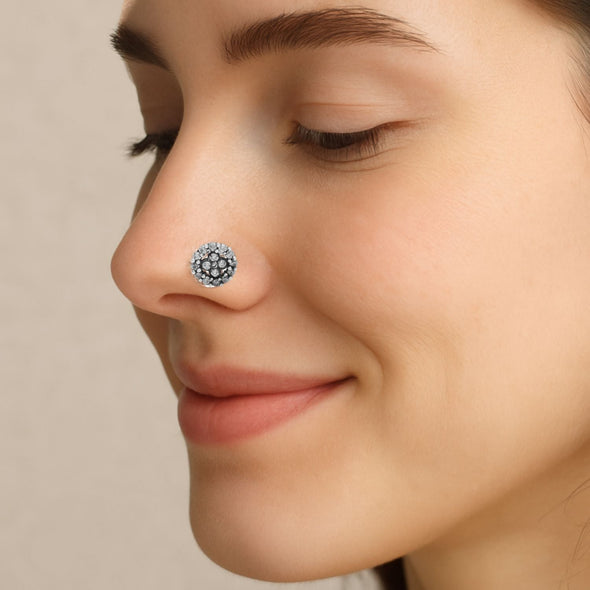 Classic Cluster Diamond Nose Pin - Sterling Silver