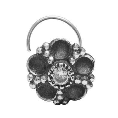 Oxidized Floral Nose Pin - Sterling Silver