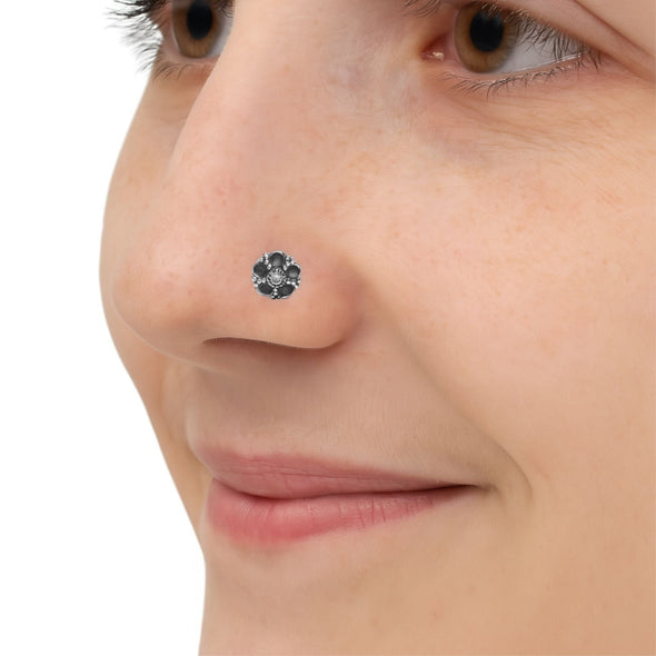 Oxidized Floral Nose Pin - Sterling Silver