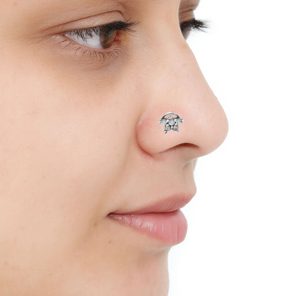 Cluster Drop Oxidized Nose Pin - Sterling Silver