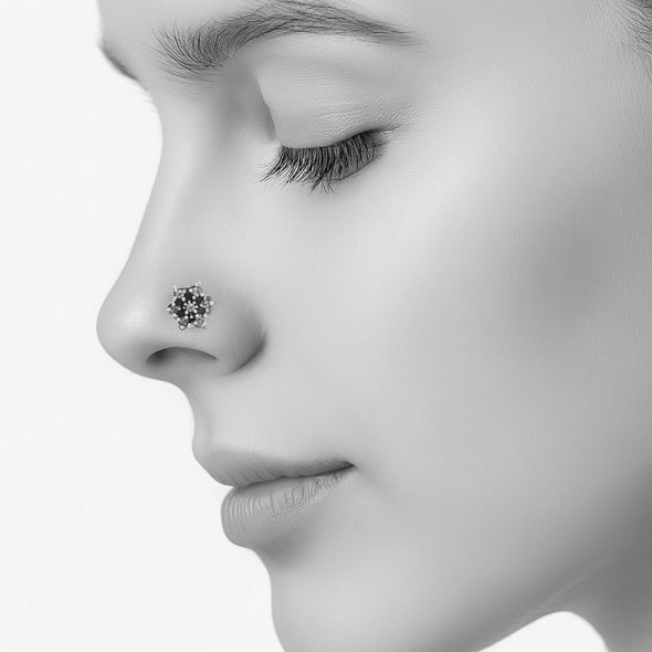 Star Cluster Oxidized Nose Pin - Sterling Silver