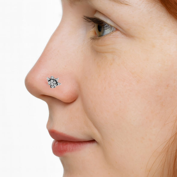 Floral Cluster Nose Pin - Sterling Silver