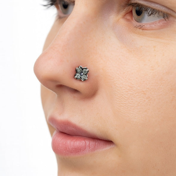 Floral Cluster Nose Pin - Sterling Silver