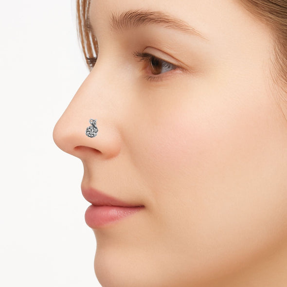 White Gemstone Cluster Nose Pin - Sterling Silver