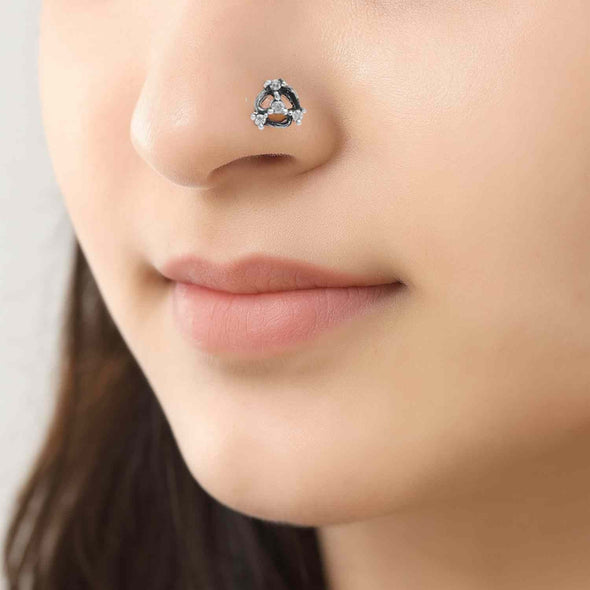 White Gemstone Triangle Nose Pin - Sterling Silver