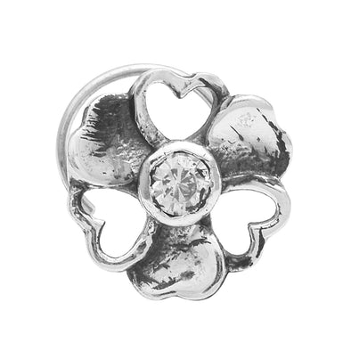 Floral Heart Nose Pin - Sterling Silver