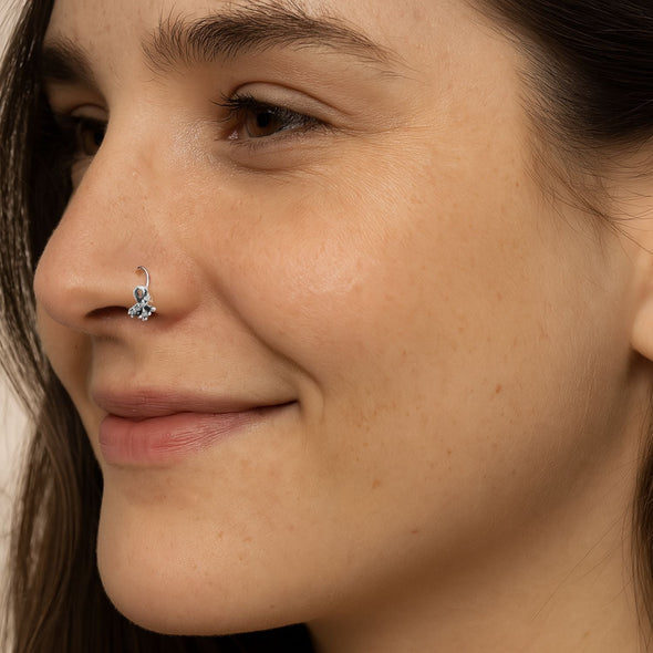 Oxidized Ribbon Nose Pin - Sterling Silver