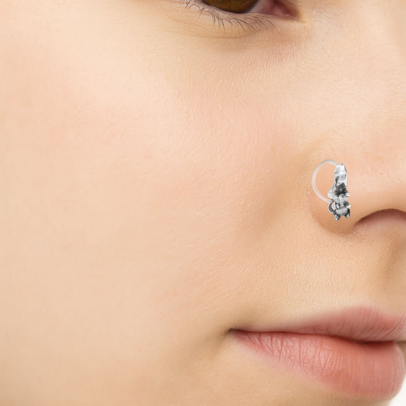 Oxidized Minimal Floral Nose Pin - Sterling Silver