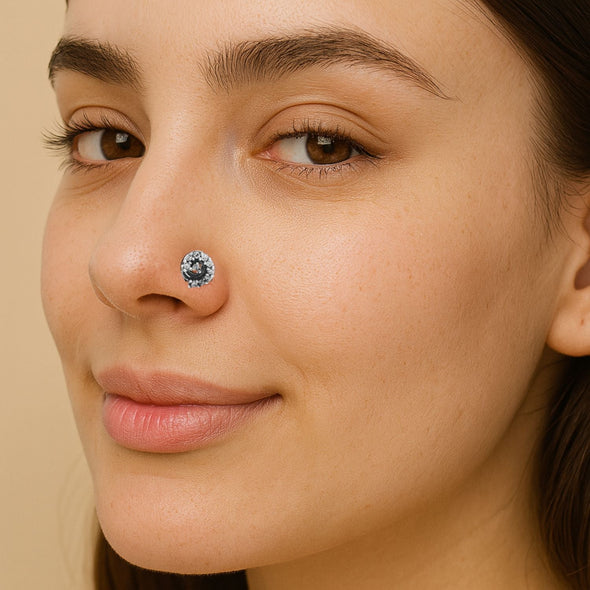 Oxidized Circular Nose Pin - Sterling Silver