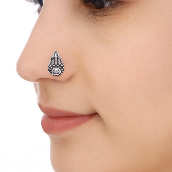 Oxidized Paisley Nose Pin - Sterling Silver