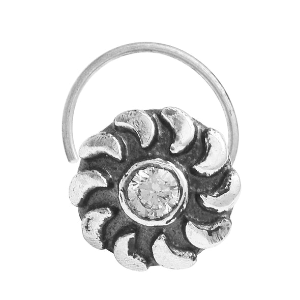 Oxidized Swirl Floral Nose Pin - Sterling Silver