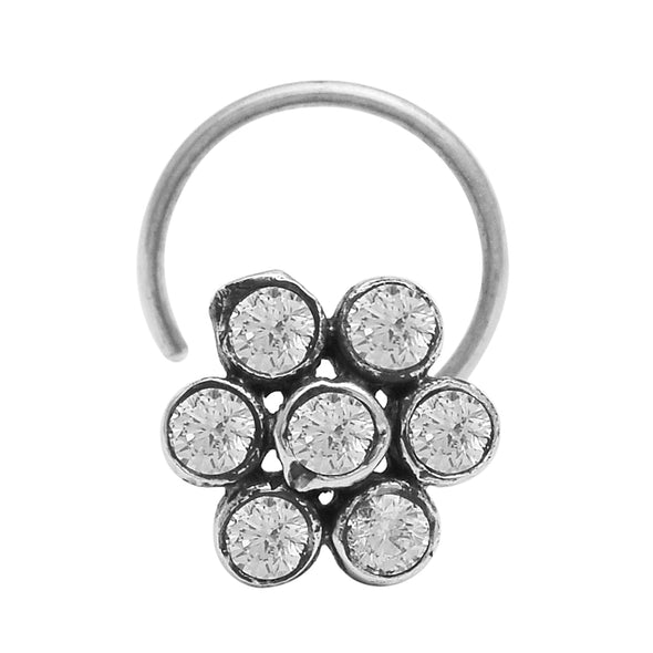 Oxidized Floral Nose Pin - Sterling Silver