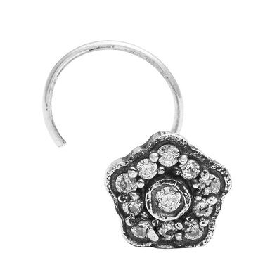 White Gemstone Halo Nose Pin - Sterling Silver