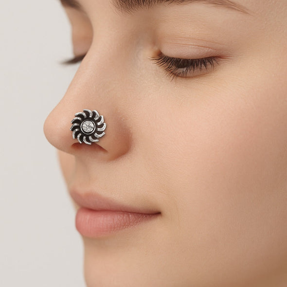 Oxidized Swirl Nose Pin - Sterling Silver