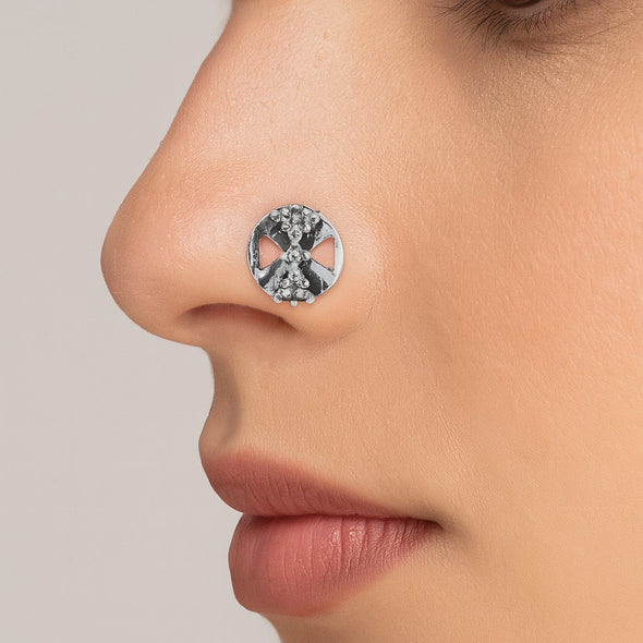 Oxidized X-Pattern Nose Pin -Sterling Silver