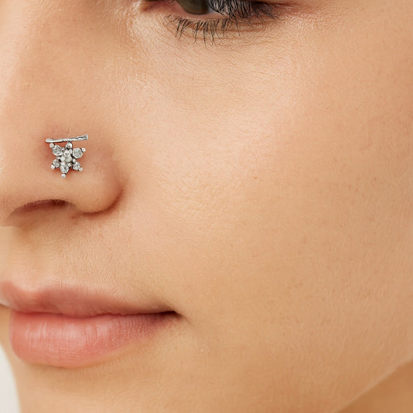 Delicate Sparkle Cluster Nose Pin - Sterling Silver