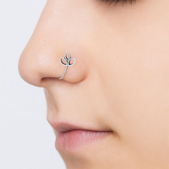 Oxidized Lotus-Inspired Nose Pin - Sterling Silver