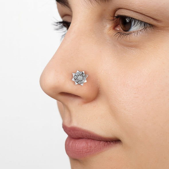 Starburst Floral Nose Pin - Sterling Silver