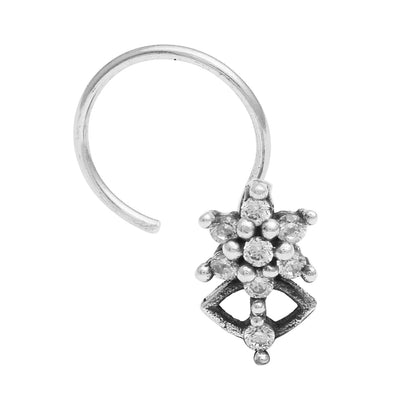 Floral Cluster Drop Nose Pin  - Sterling Silver