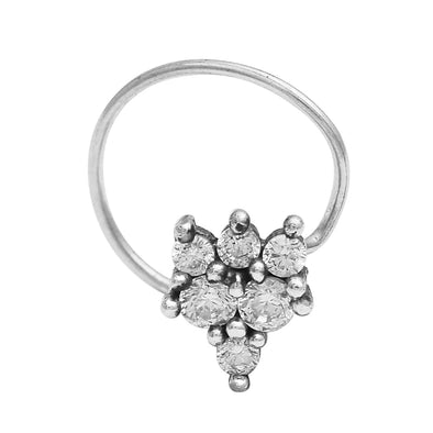 White Gemstone Oxidized Cluster Nose Pin - Sterling Silver