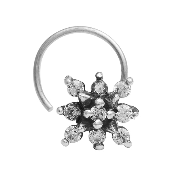 Floral Starburst Nose Pin - Sterling Silver