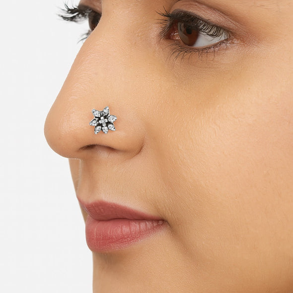 Floral Starburst Nose Pin - Sterling Silver