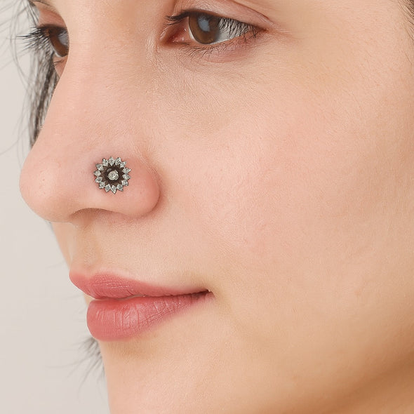 Floral Nose Pin Sunburst Design - Sterling Silver