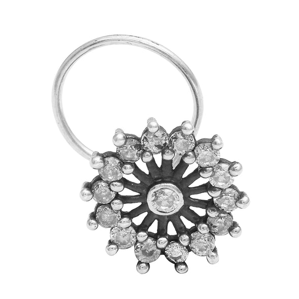 Floral Nose Pin Sunburst Design - Sterling Silver