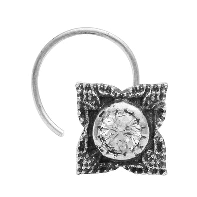 Square Vintage Floral Design Nose Pin - Sterling Silver