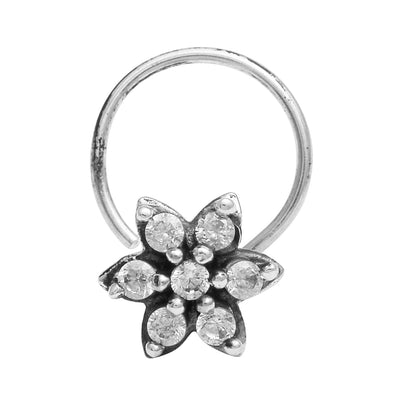 Floral Nose Pin Six Petal Design - Sterling Silver