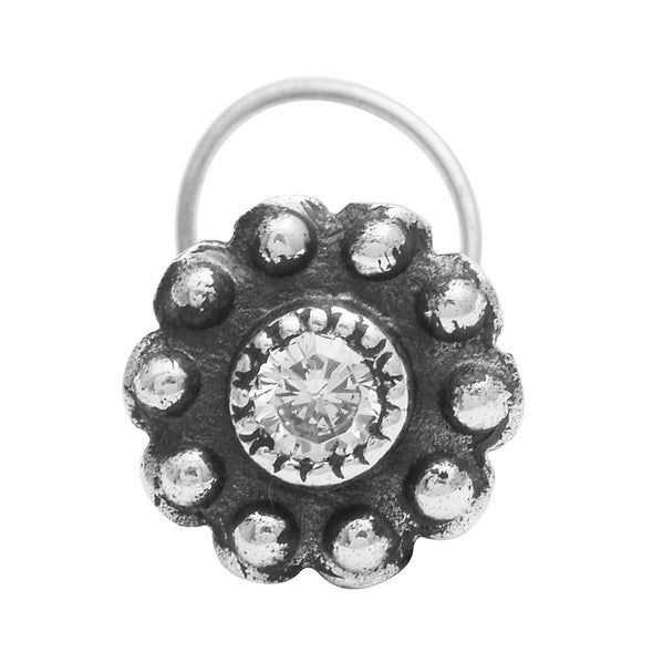 Oxidized Floral Nose Pin - Sterling Silver