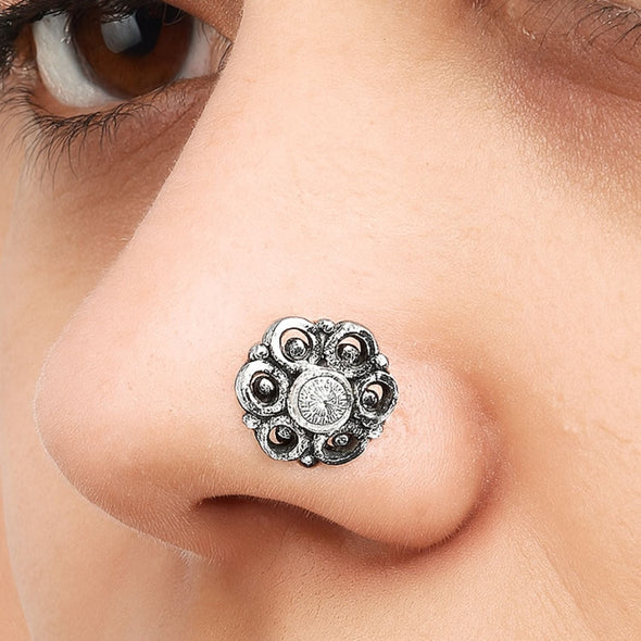 Swirl Design Nose Pin - Sterling Silver