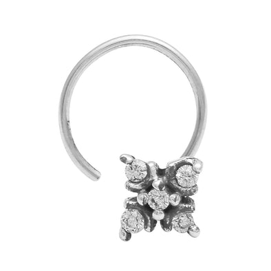 Square Cluster Nose Pin Minimalist Floral - Sterling Silver