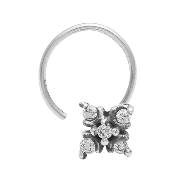 Square Cluster Nose Pin Minimalist Floral - Sterling Silver