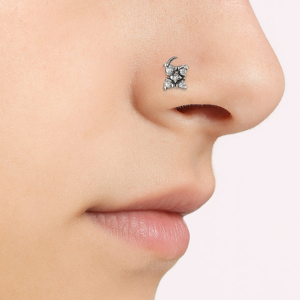 Square Cluster Nose Pin Minimalist Floral - Sterling Silver