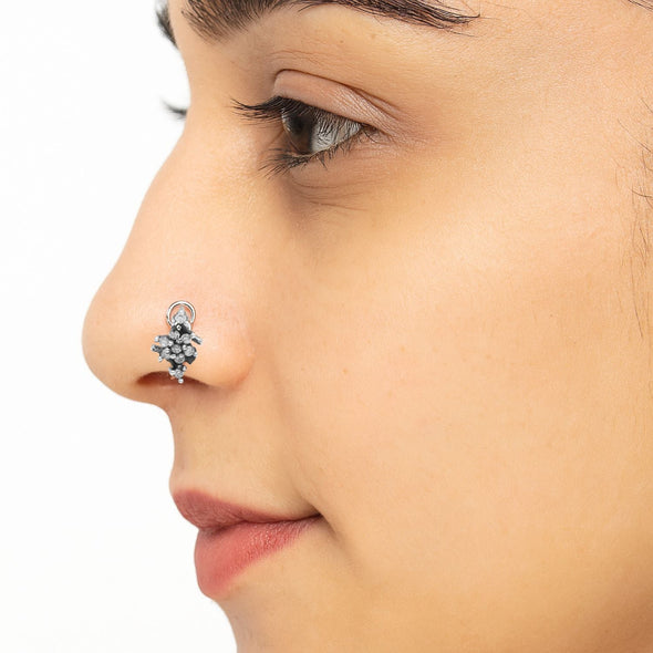 Cluster Floral Nose Pin - Sterling Silver