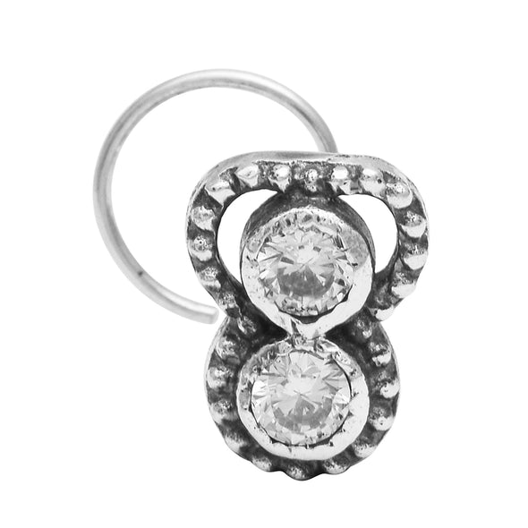 White Gemstone Dual Stone Nose Pin - Sterling  Silver