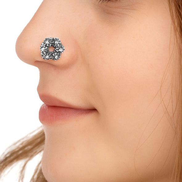Oxidized Circle Flower Nose Pin - Sterling Silver