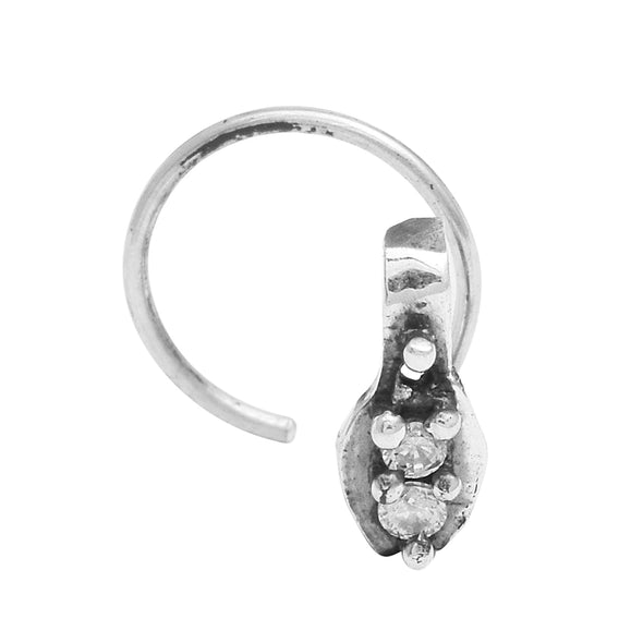 White Gemstone Nose Pin Minimalist Floral Accent - Sterling Silver