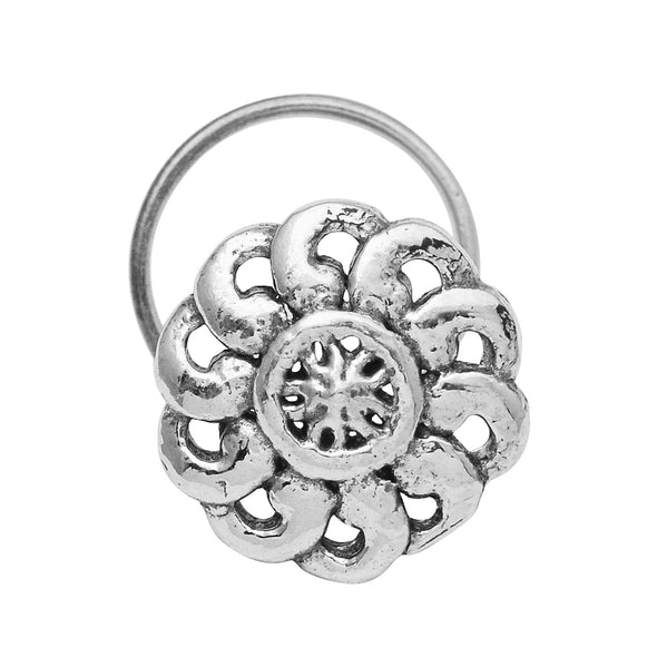 Oxidized Spiral Petal Nose Pin –  Sterling Silver