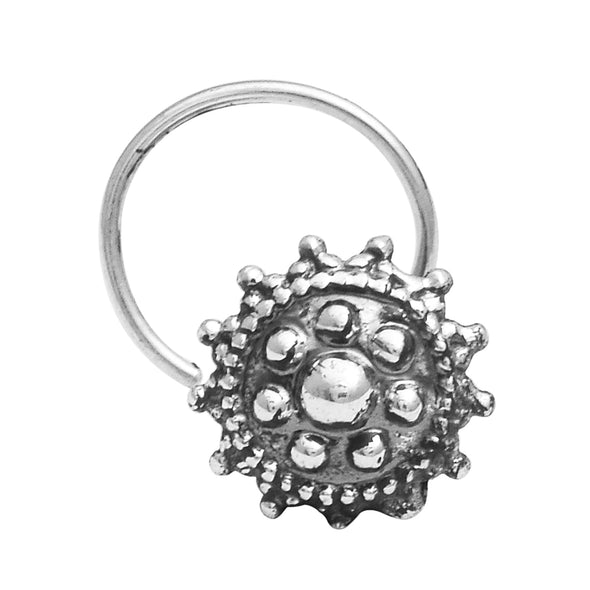 Oxidized Floral Dot Nose Pin - Sterling Silver