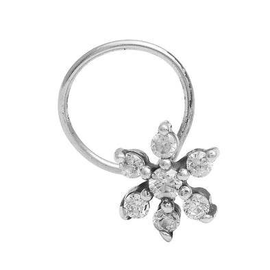 White Gemstone Floral Nose Pin Elegant Sparkle - Sterling Silver
