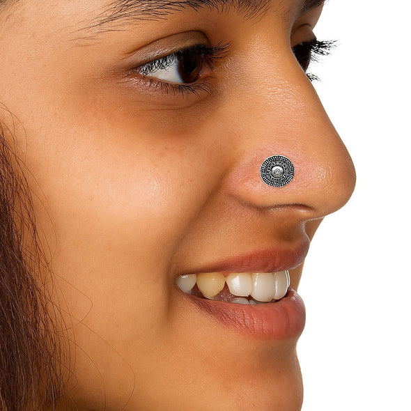 White Gemstone Nose Pin - Sterling Silver