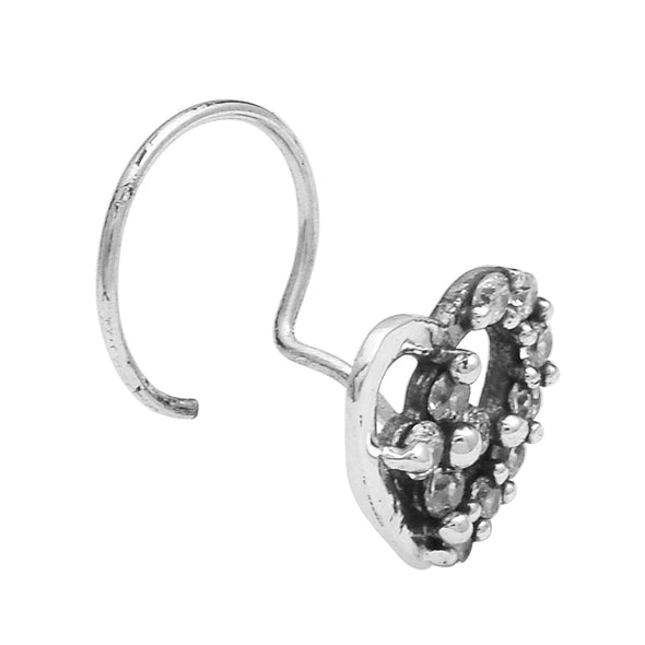 White Gemstone Heart Nose Pin - Sterling Silver